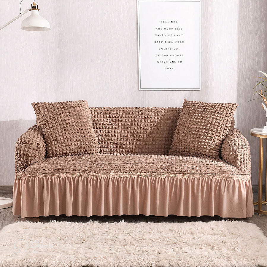 Beige Fitted Bubble Sofa Cover