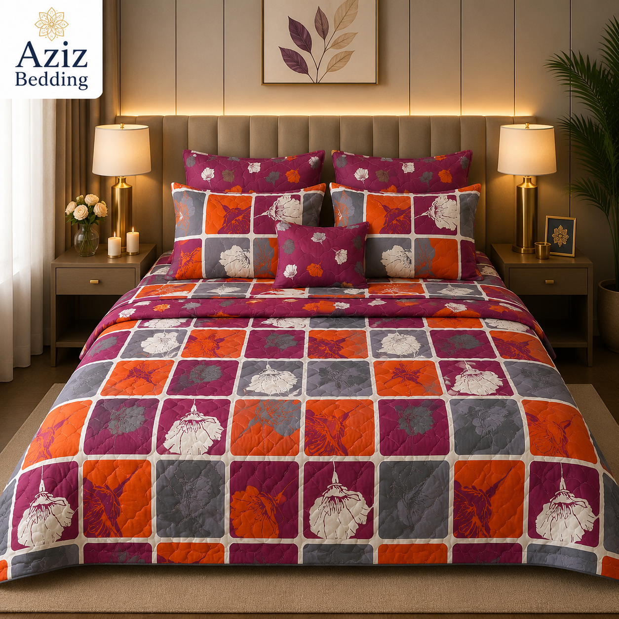 Dark pink Luxury 7 Piece Comfort Set
