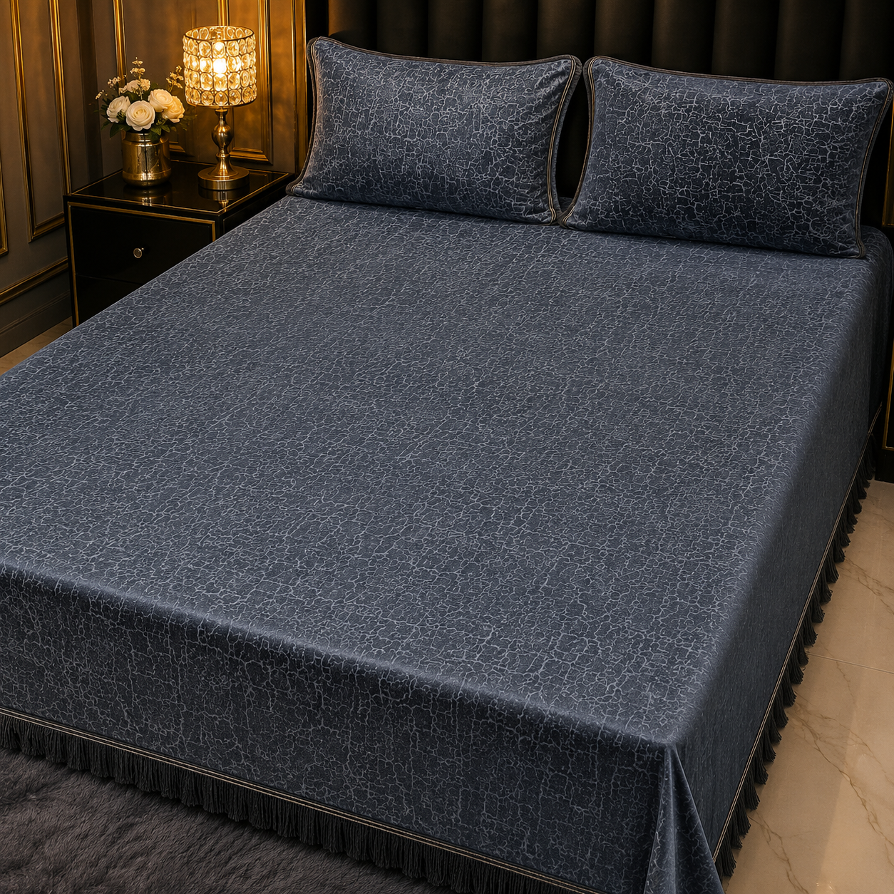 Blue 3PC Texture Velvet Bedsheet Set