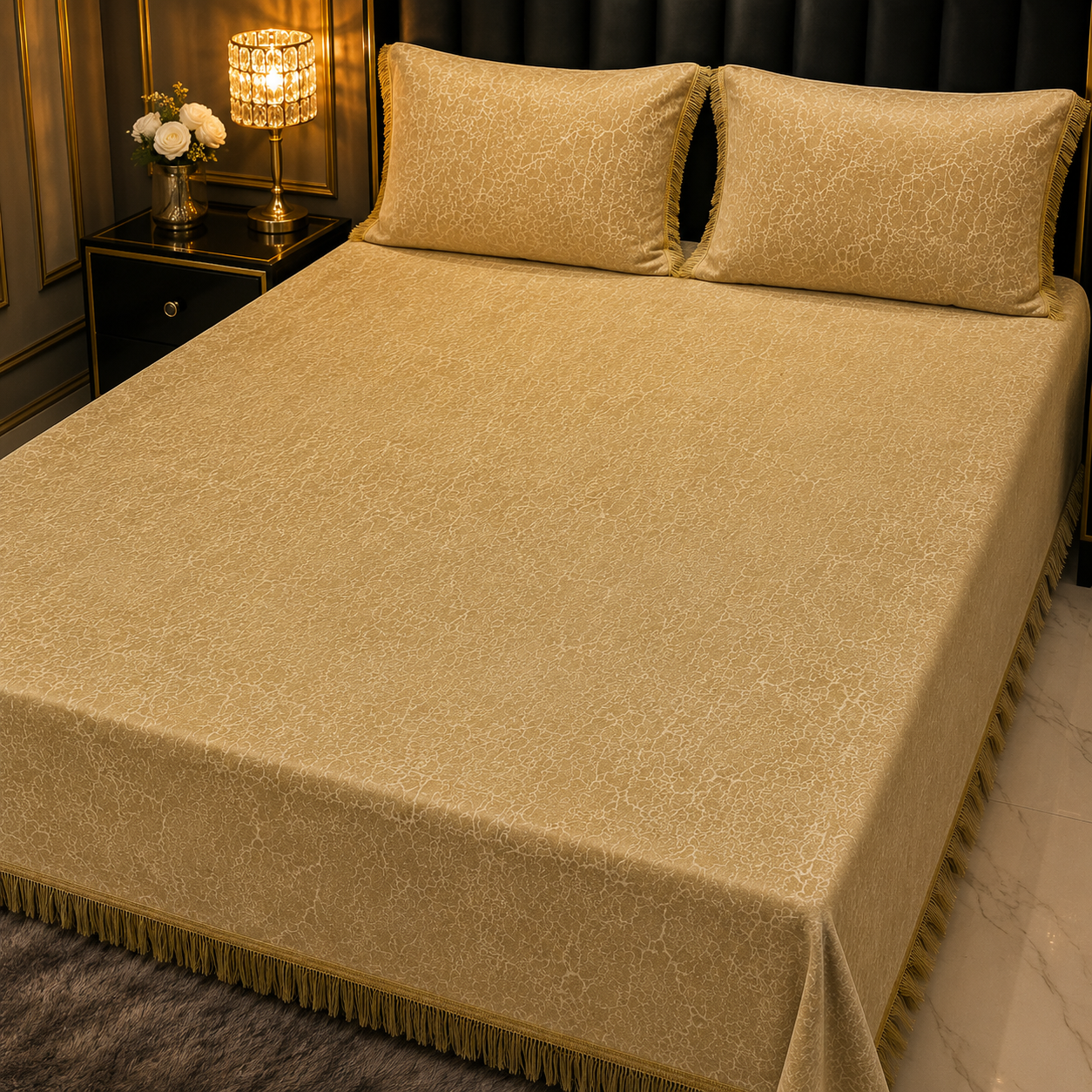 Camel 3PC Texture Velvet Bedsheet Set