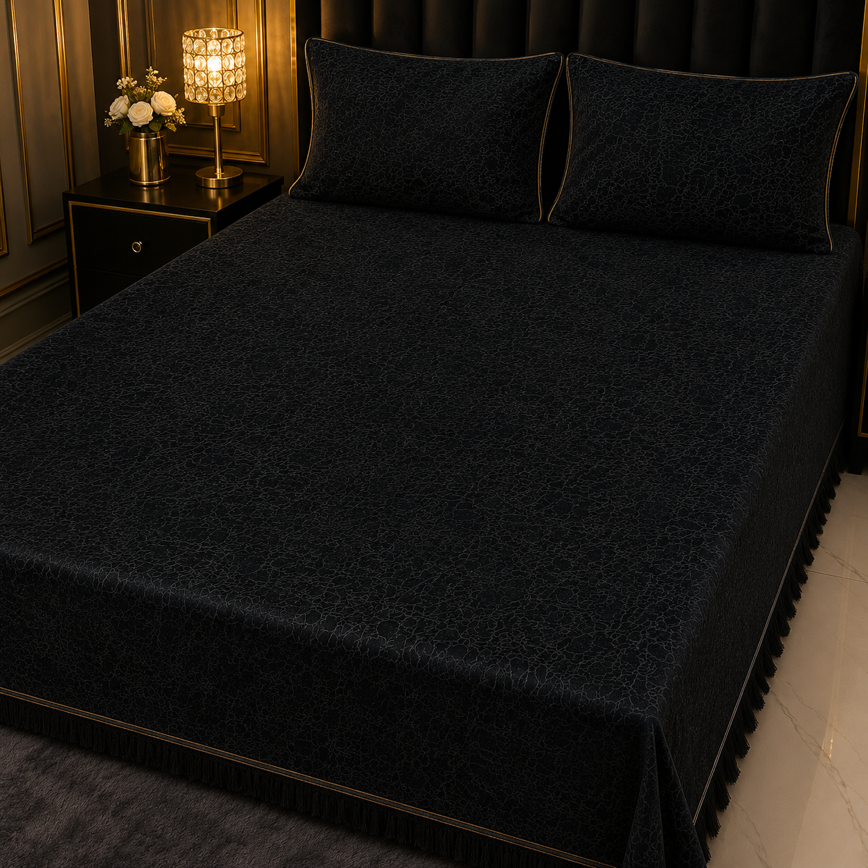 Black 3PC Texture Velvet Bedsheet Set
