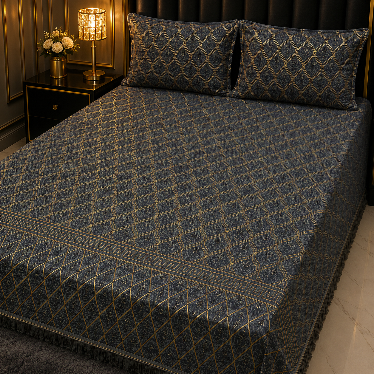 Blue 3PC Texture Velvet Bedsheet Set