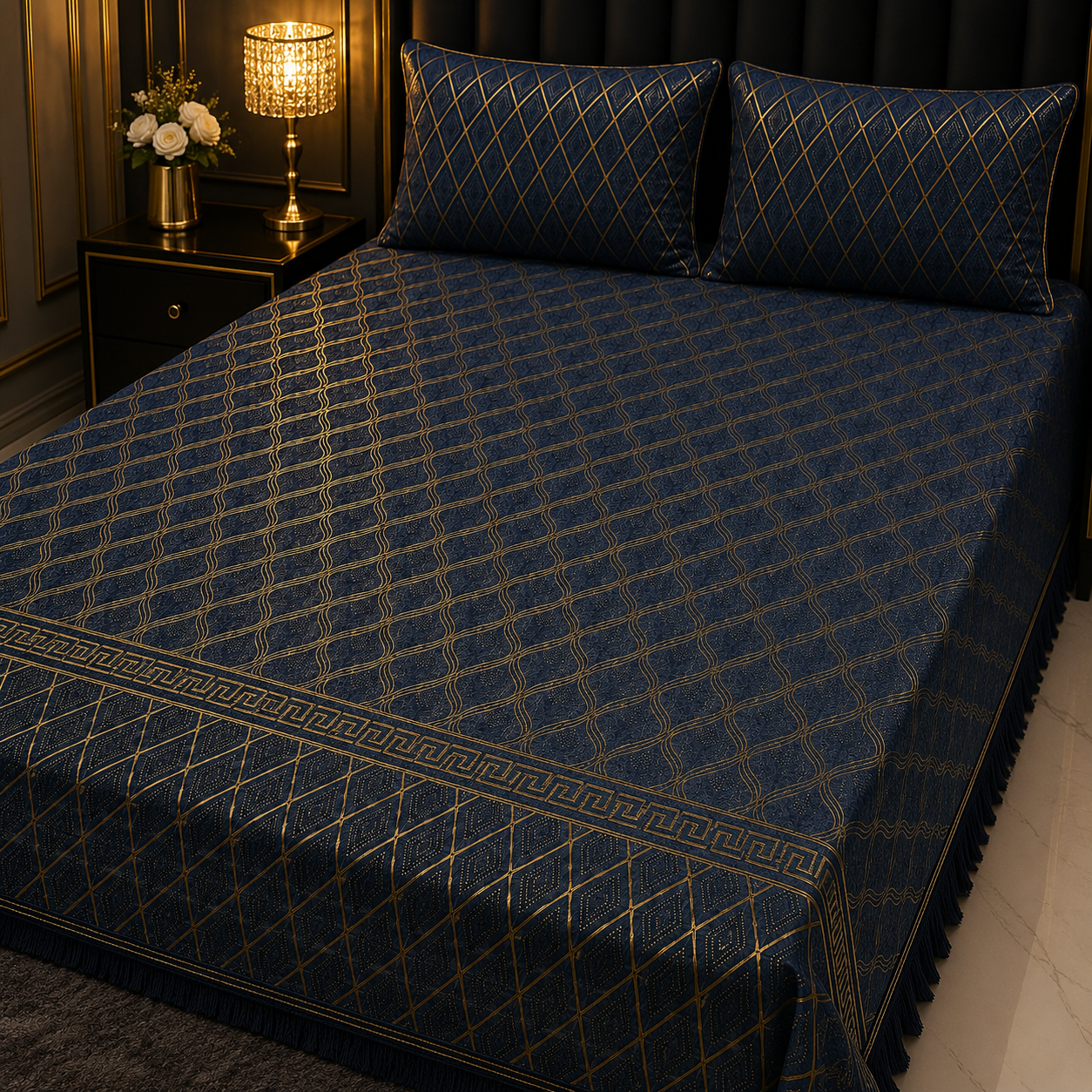 Blue 3PC Texture Velvet Bedsheet Set