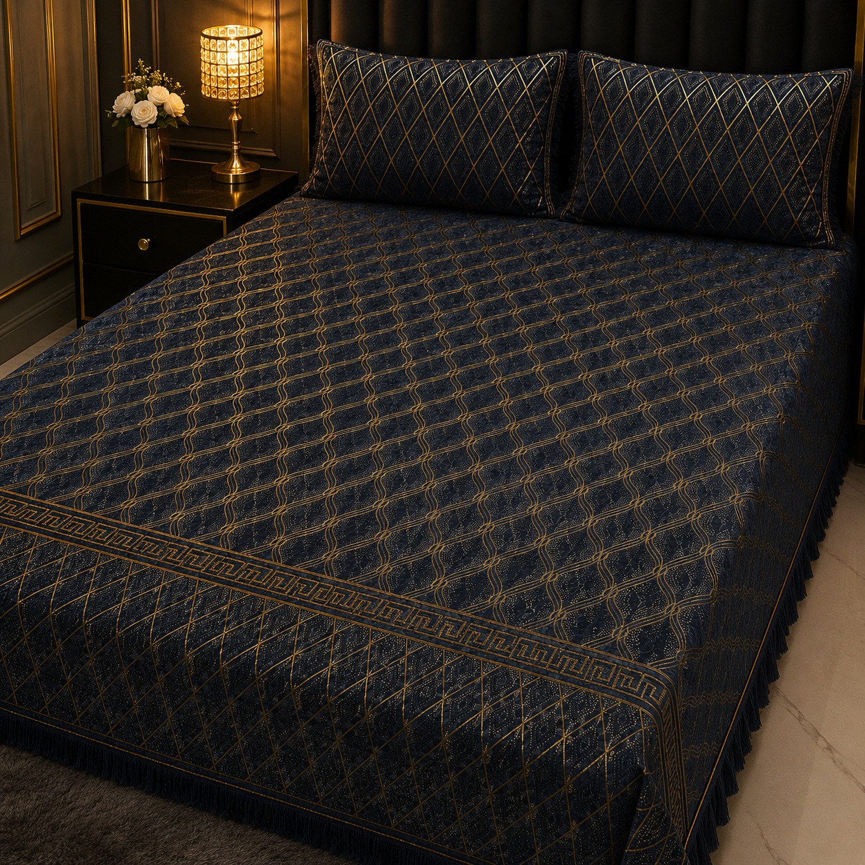 Blue 3PC Texture Velvet Bedsheet Set