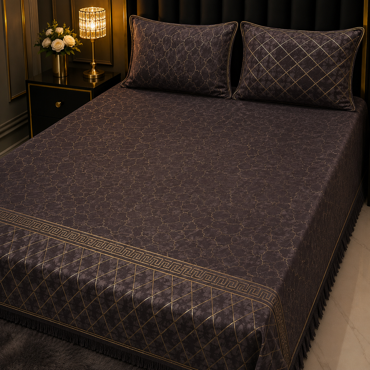 Dark Purple 3PC Texture Velvet Bedsheet Set