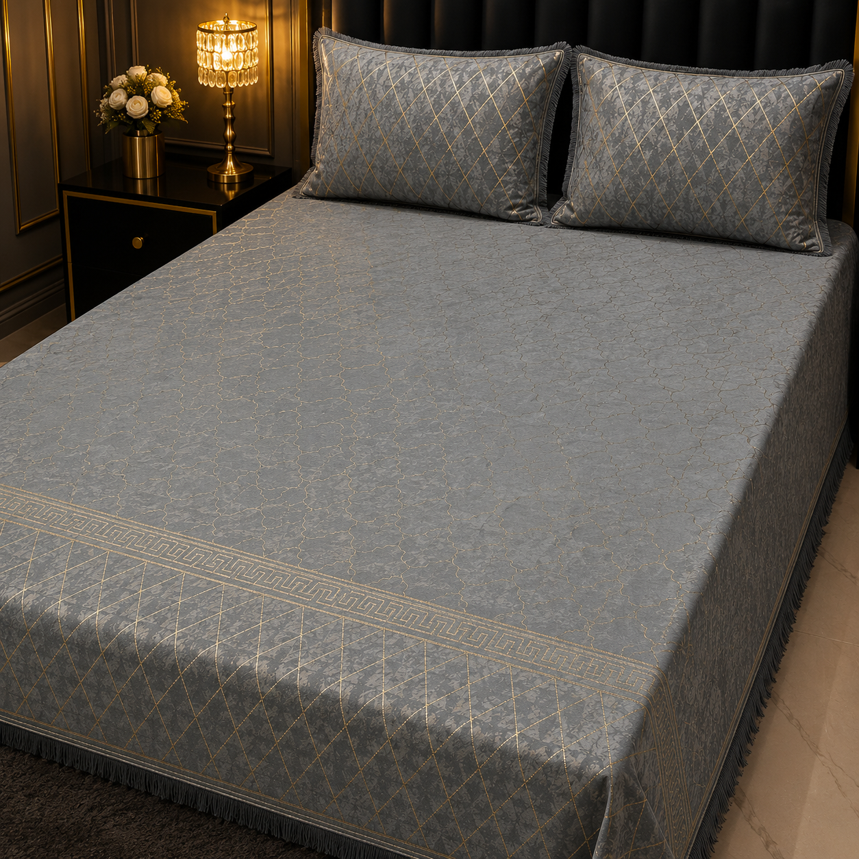 Grey 3PC Texture Velvet Bedsheet Set