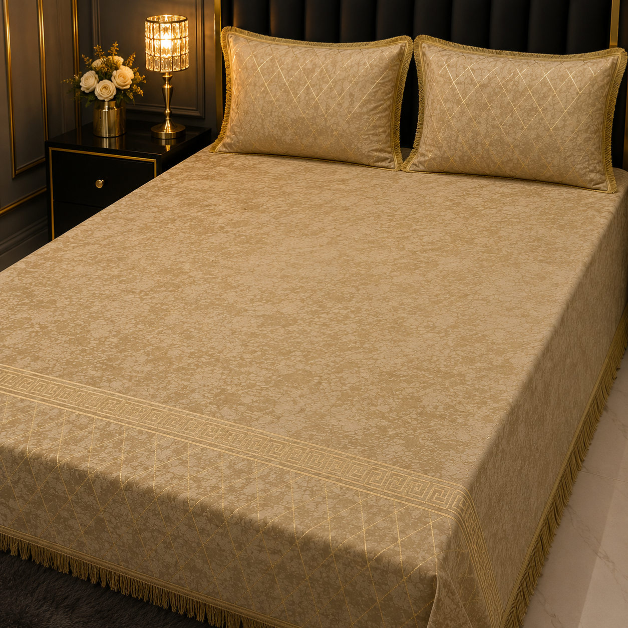 Beige 3PC Texture Velvet Bedsheet Set