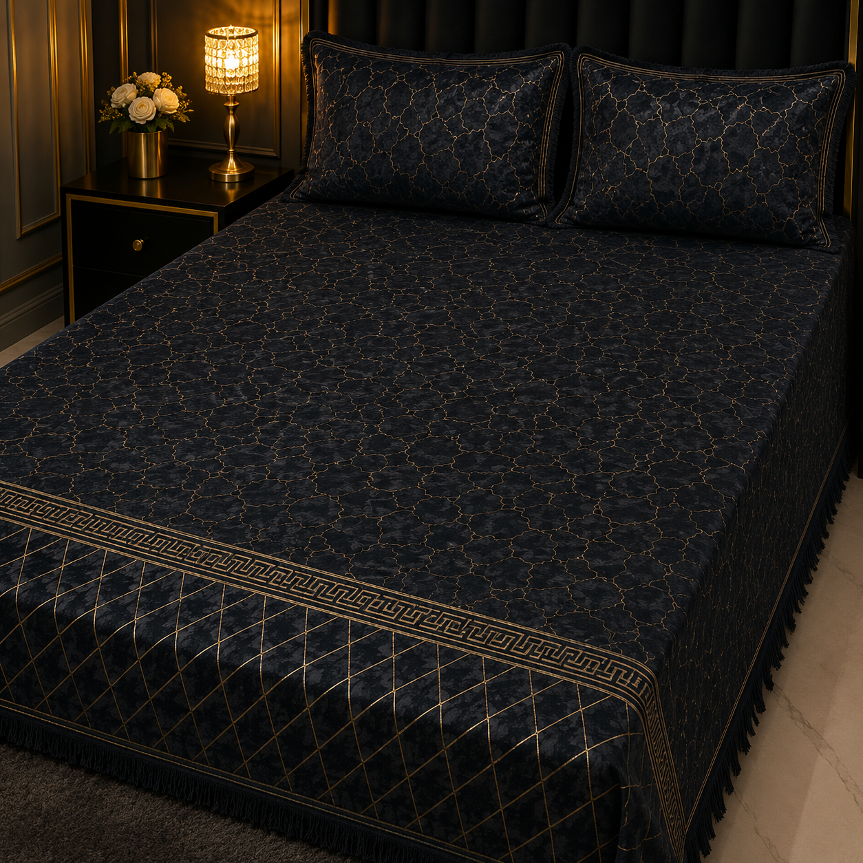 Blue 3PC Texture Velvet Bedsheet Set