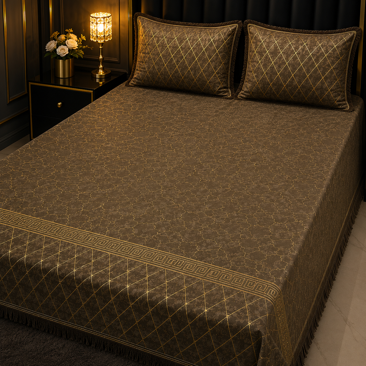 Brown 3PC Texture Velvet Bedsheet Set