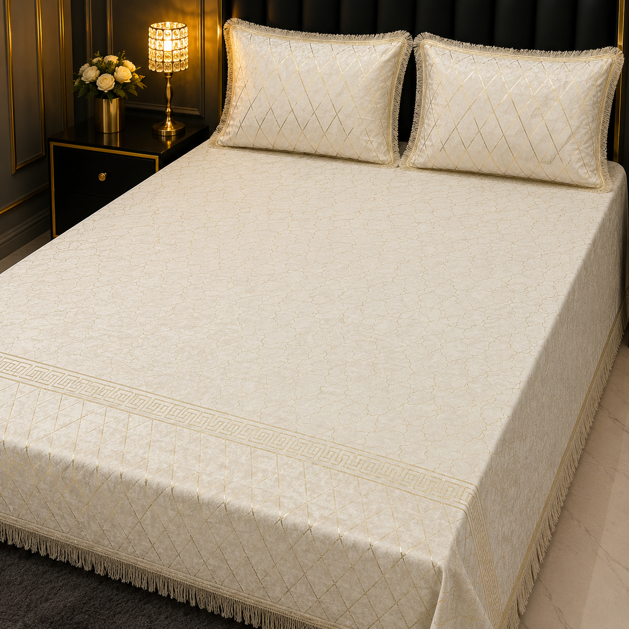 White  3PC Texture Velvet Bedsheet Set