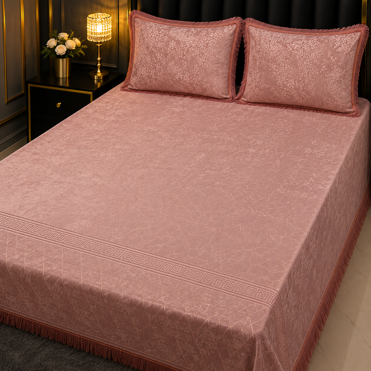 Pink  3PC Texture Velvet Bedsheet Set