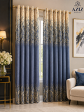 Blue Digital Velvet Curtains