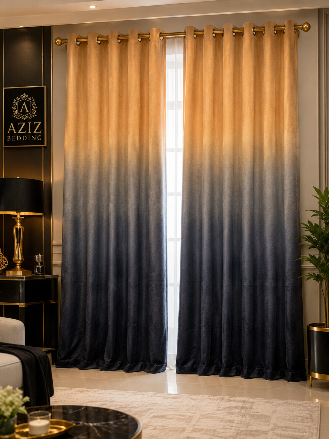 Golden 2 Tone Digital Velvet Curtains