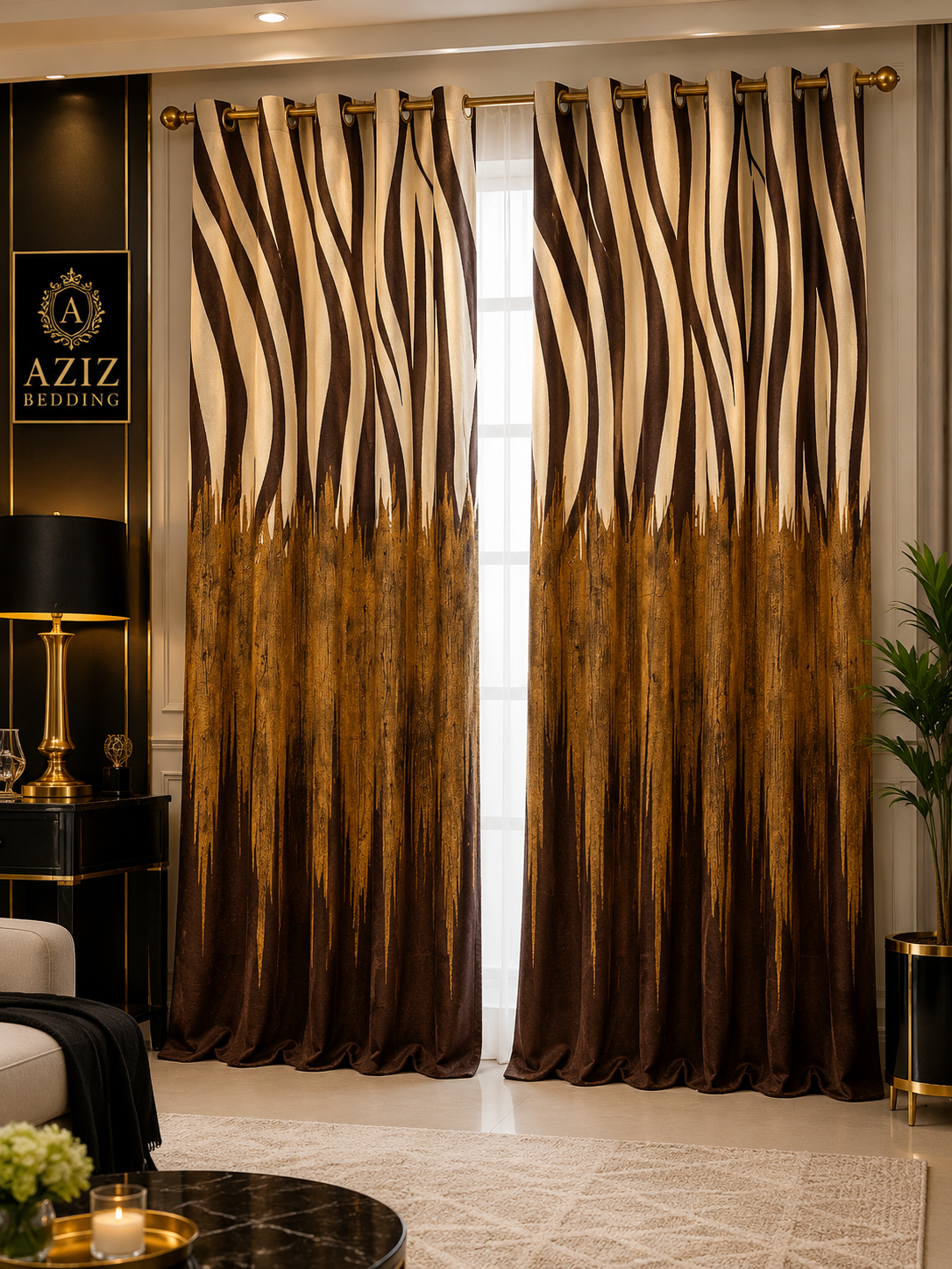 Skin&Brown Digital Velvet Curtains
