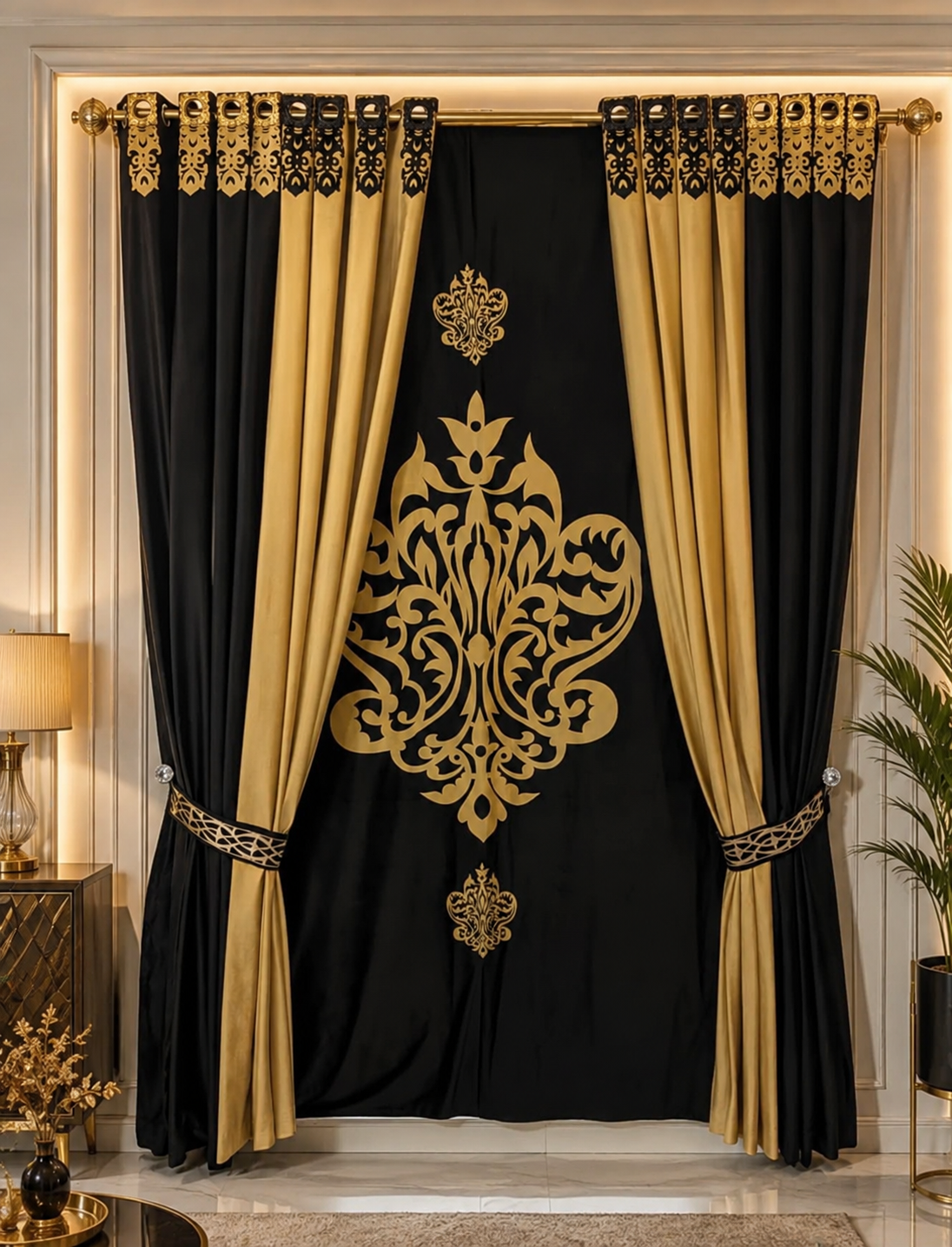 Premium Velvet Window Blind Black&Golden