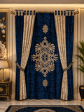 Premium Velvet Window Blind Blue&Beige