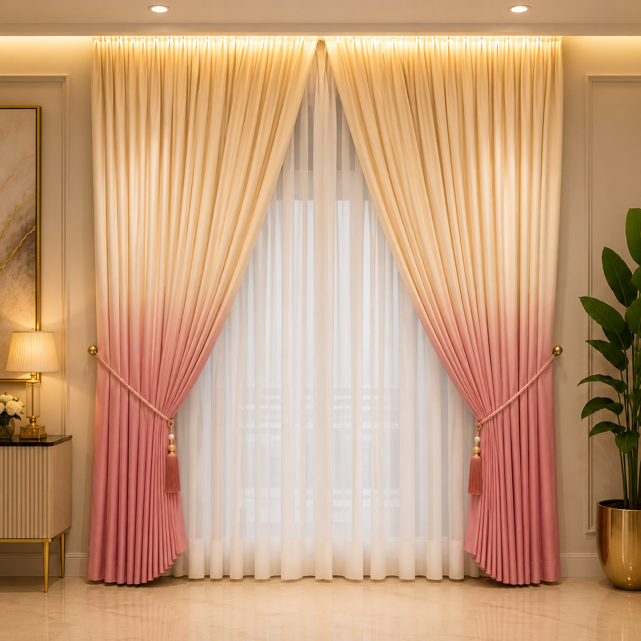 Premium Velvet Window Blind Pink&Cream