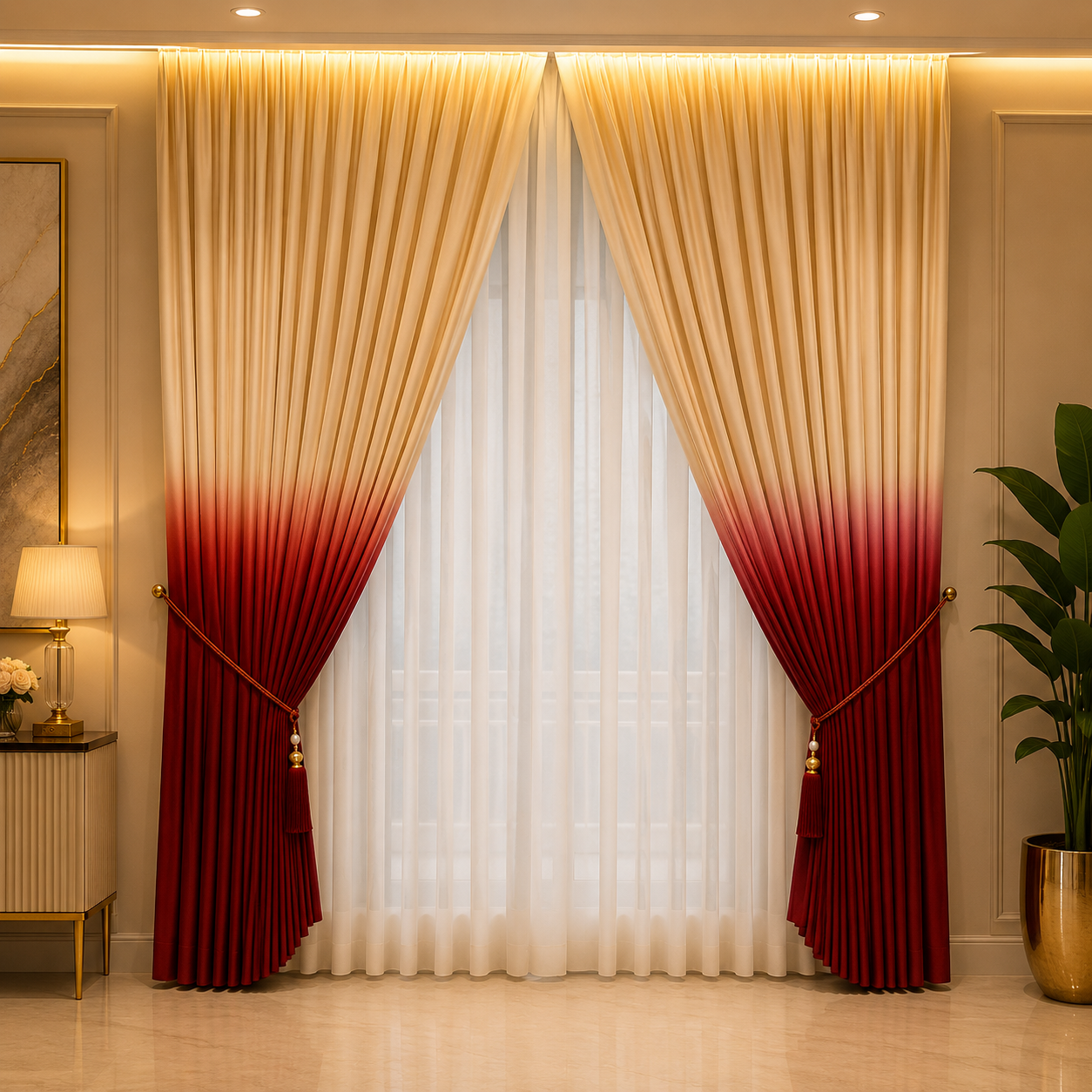 Premium Velvet Window Blinds Maroon&Cream