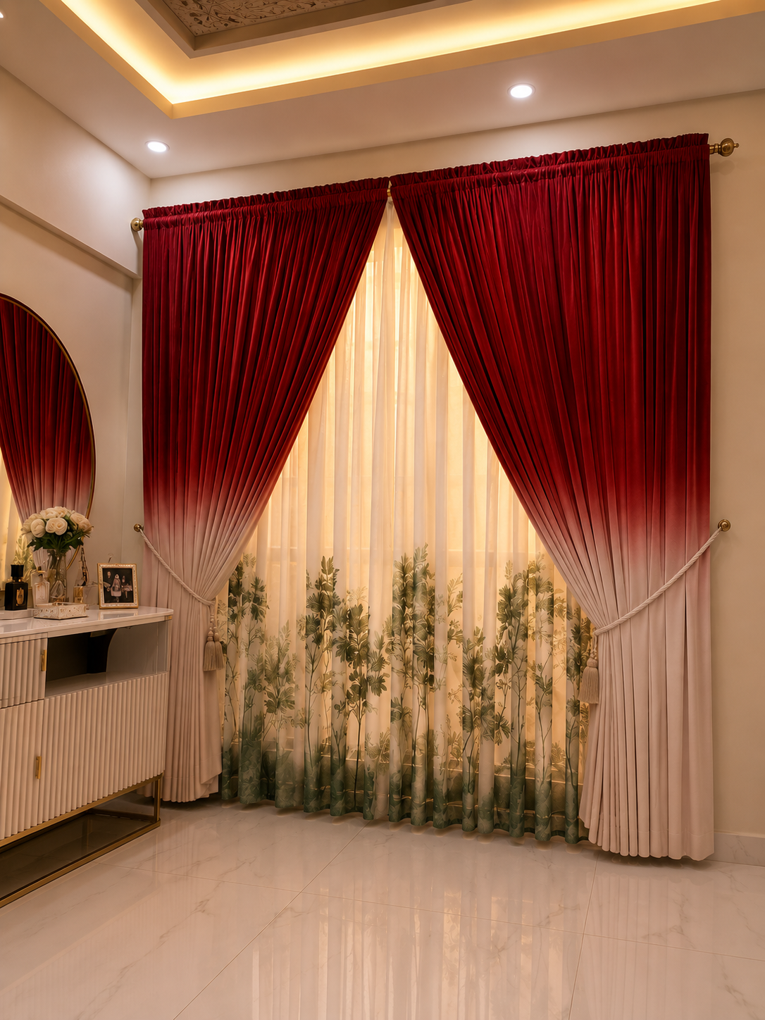 Premium Velvet Window Blinds Maroon&White