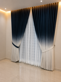 Premium Velvet Window Blinds Blue & White