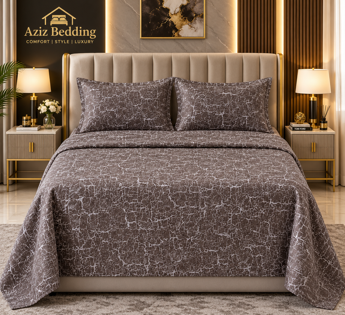Brown 3PC Texture Velvet Bedsheet Set
