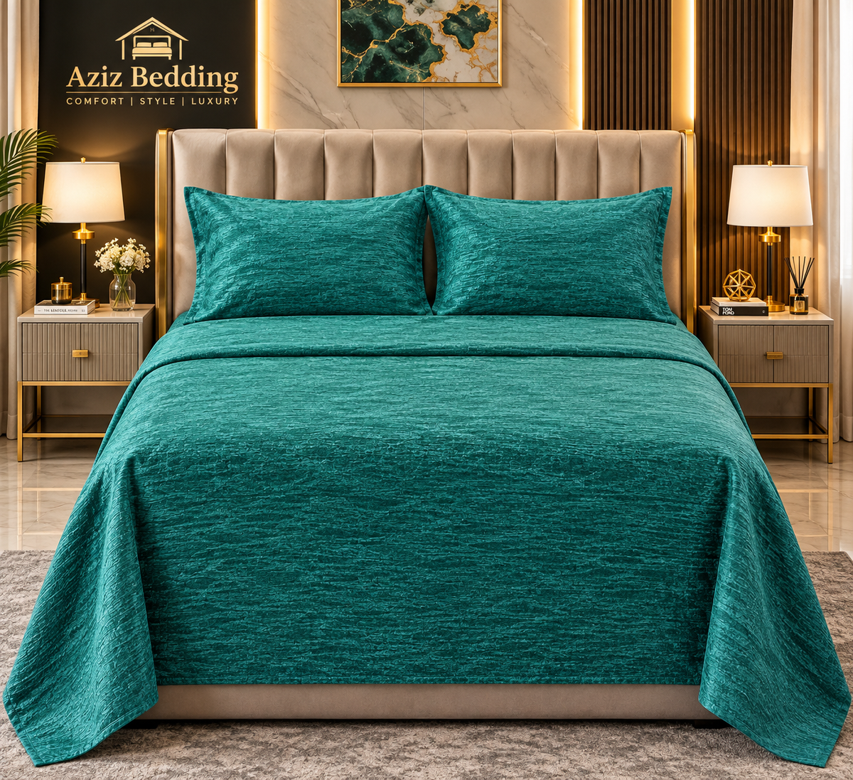 Green 3PC Texture Velvet Bedsheet Set
