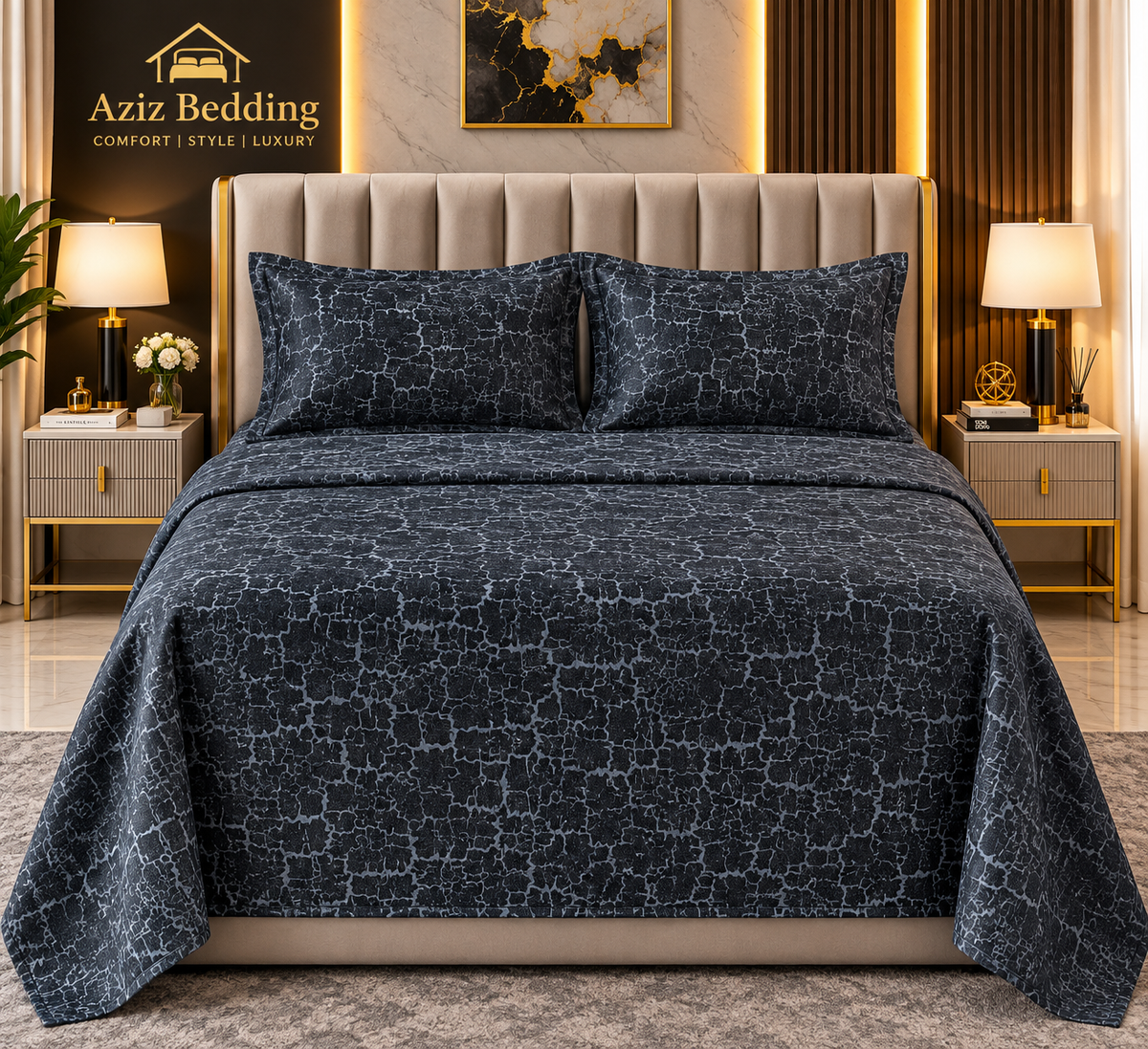 Black  3PC Texture Velvet Bedsheet Set