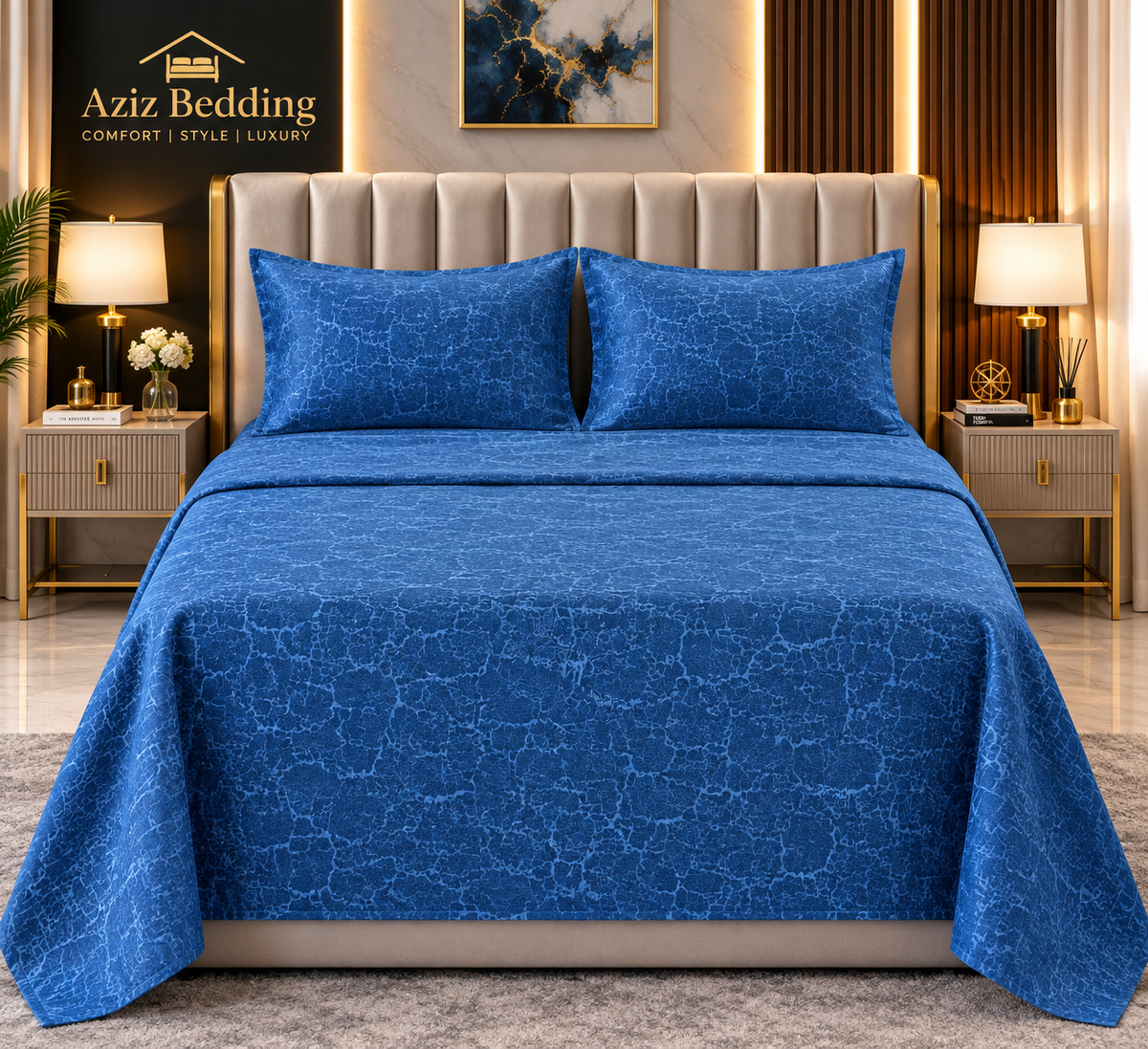 Blue 3PC Texture Velvet Bedsheet Set