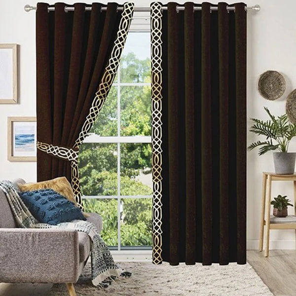 Side Border Velvet Curtains Dark Brown