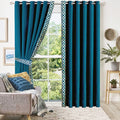 Side Border Velvet Curtains Blue