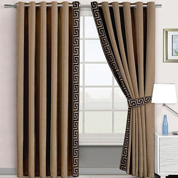 Side Border Velvet Curtains Beige
