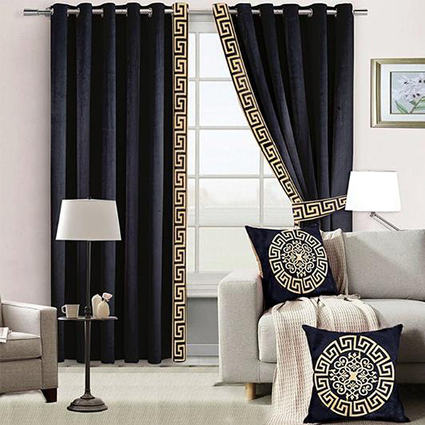 Side Border Velvet Curtains Black
