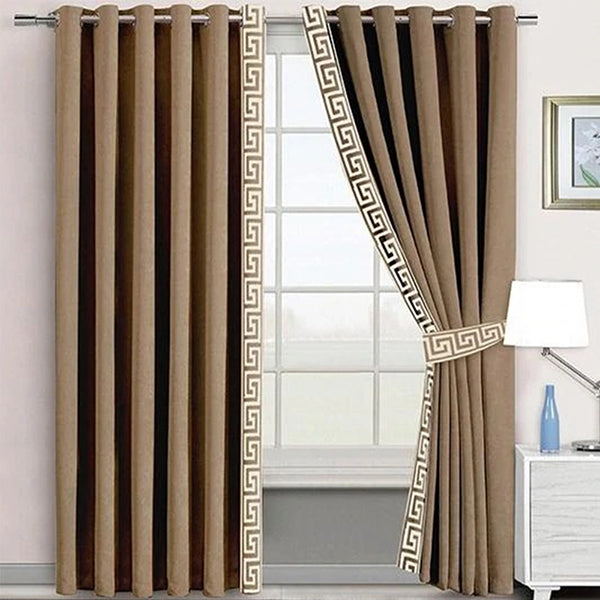 Side Border Velvet Curtains Beige