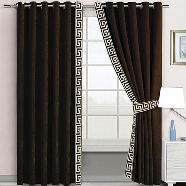 Side Border Velvet Curtains Dark Brown