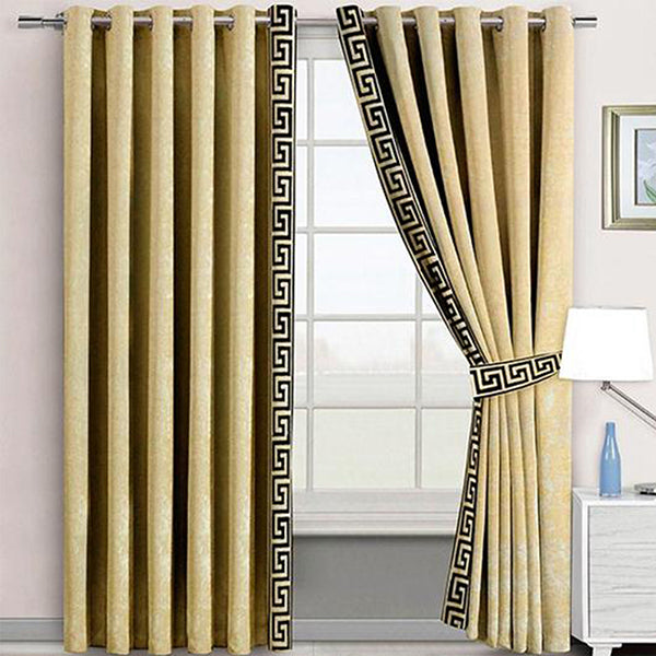 Side Border Velvet Curtains Yellow
