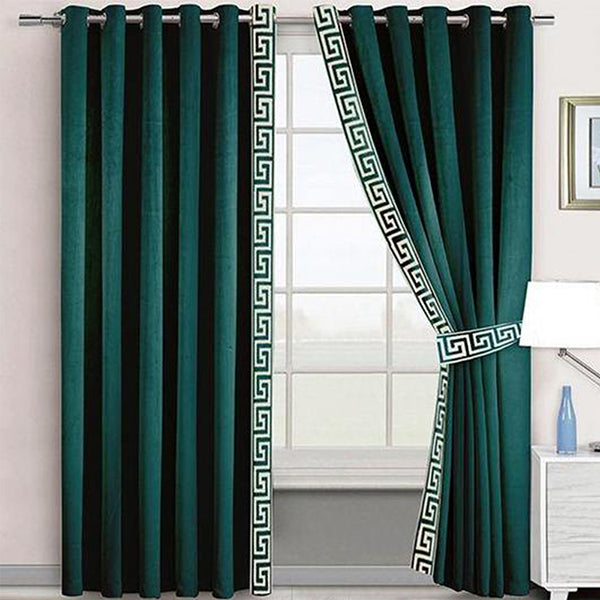 Side Border Velvet Curtains Green