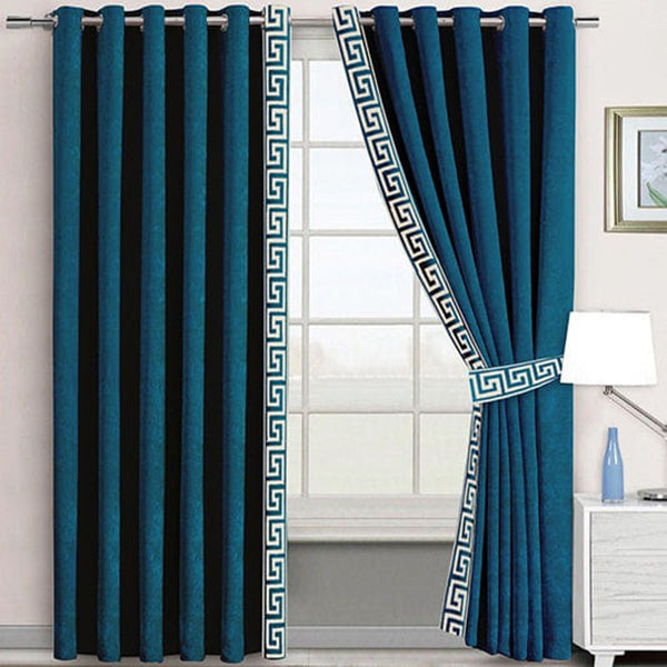 Side Border Velvet Curtains Blue