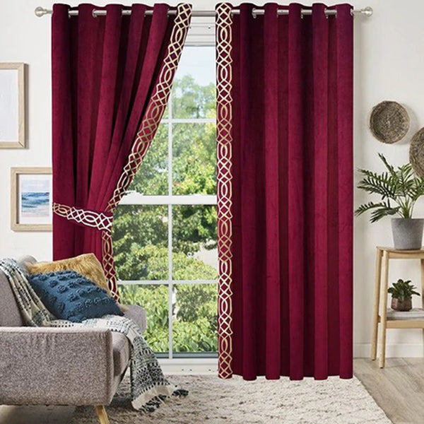Side Border Velvet Curtains Maroon