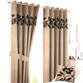 Floral Border Velvet Curtains Beige