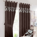 Floral Border Velvet Curtains Brown