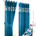 Floral Border Velvet Curtains Blue