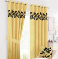 Floral Border Velvet Curtains Yellow