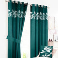 Floral Border Velvet Curtains Green