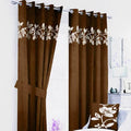 Floral Border Velvet Curtains Brown