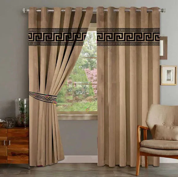 Beige Front Border Curtains