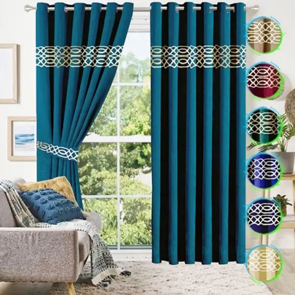 Teal Blue Front Border Curtains