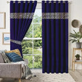 Royal Blue Gold Pattern Front Border Curtains