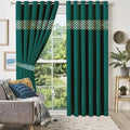 Emerald Green Gold Pattern Front Border Curtains