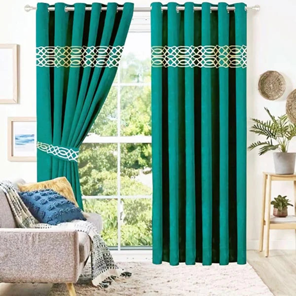 Green Front Border Curtains