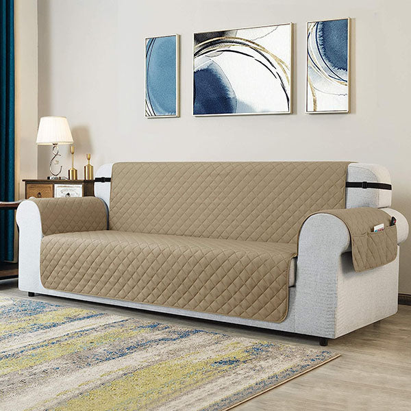 Beige Luxury Quilted Sofa Cover